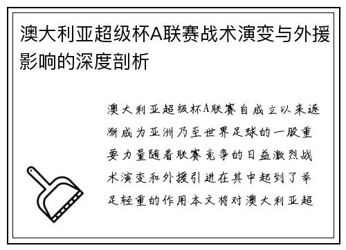 澳大利亚超级杯A联赛战术演变与外援影响的深度剖析 澳大利亚超级杯A联赛战术演变与外援影响的深度剖析