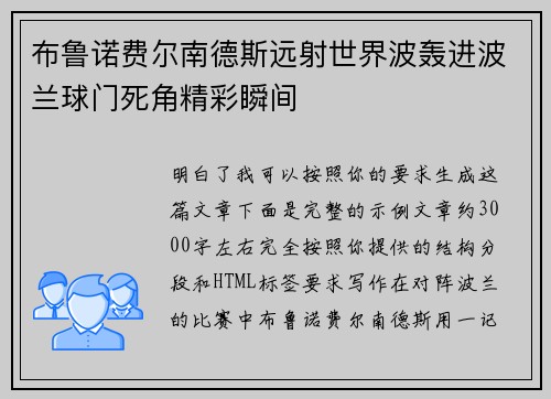 布鲁诺费尔南德斯远射世界波轰进波兰球门死角精彩瞬间